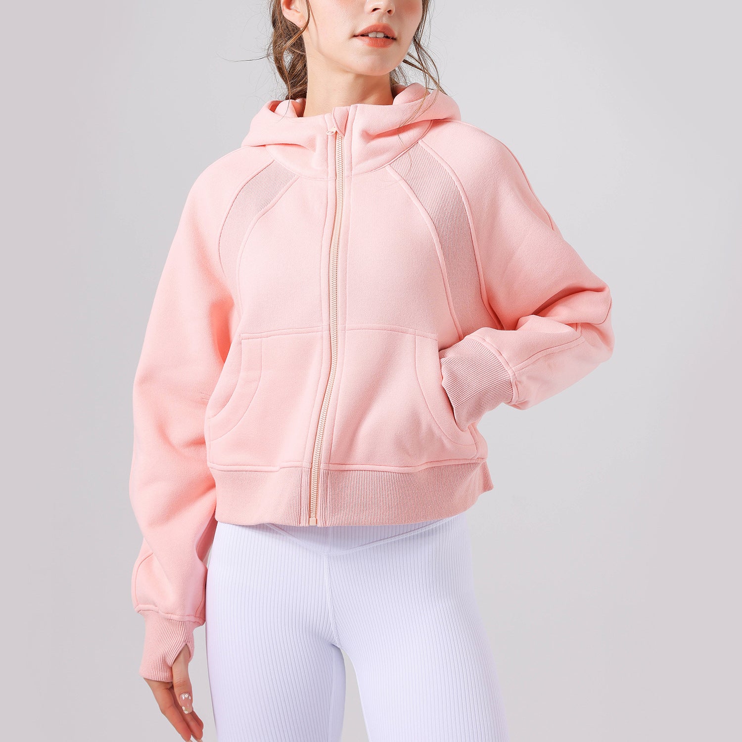 Fleece-Lined Zipper Yoga Hoodie & Casual Sports Top