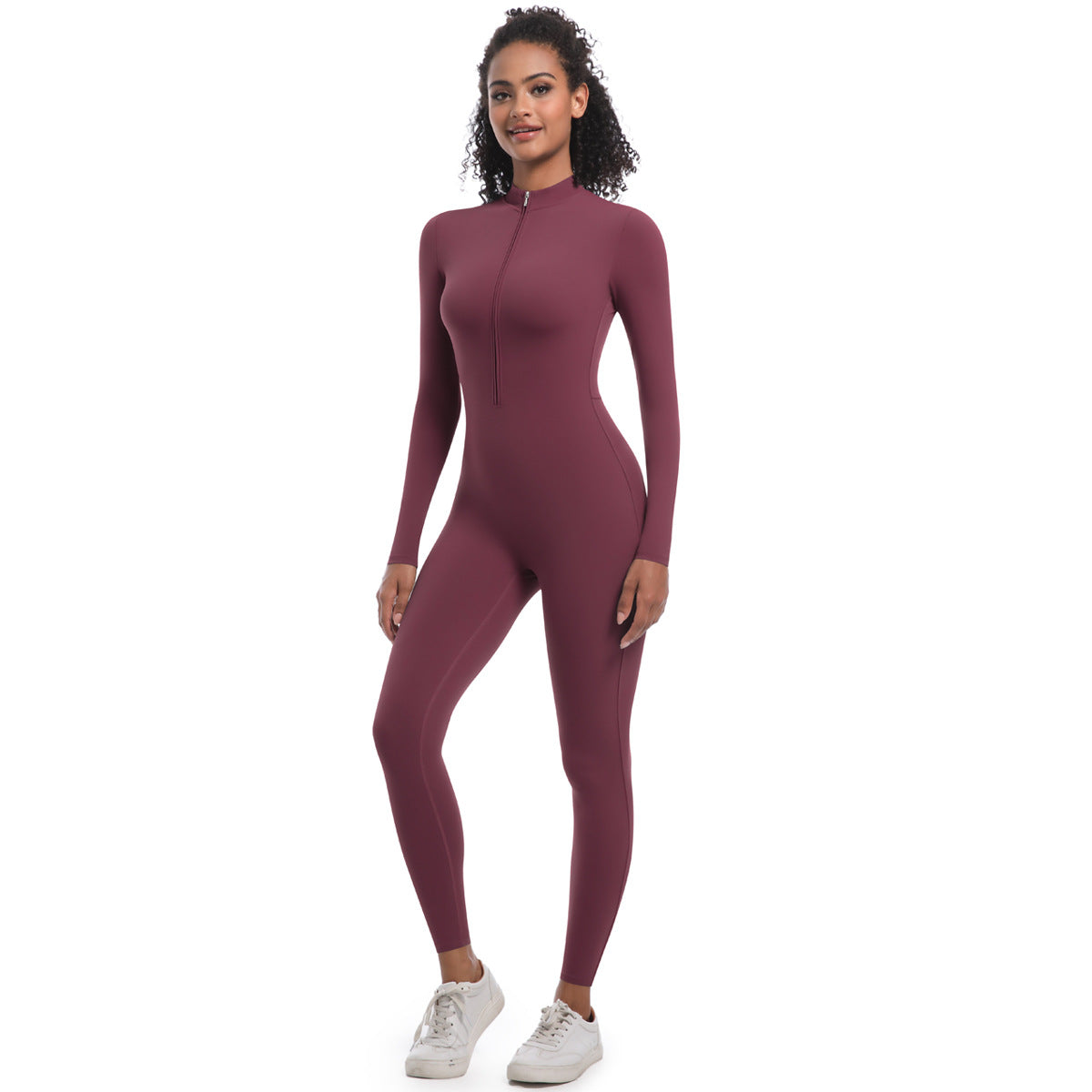 Women's Half-Zip Form-Fitting Workout Jumpsuit