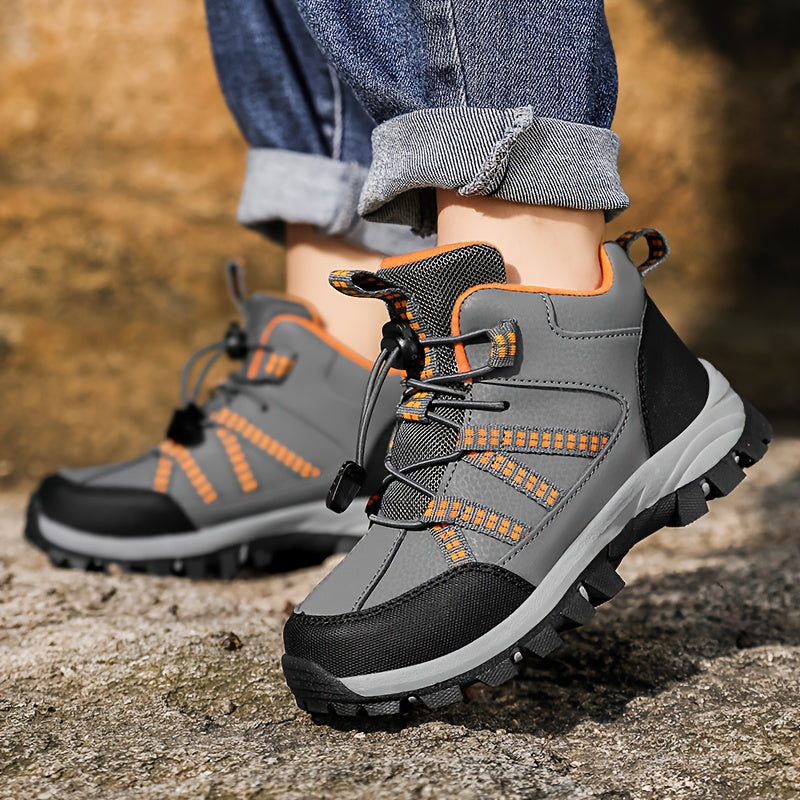Boys Mid-Top Hiking Sneakers – Non-Slip TRP Sole Outdoor Walking Shoes, Round-Toe