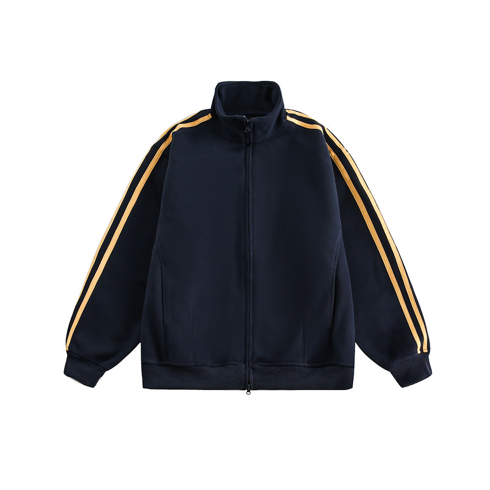 Retro Three-Bar Sports Cardigan Sweater