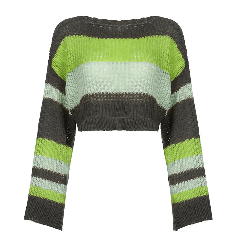 Chic Colorblock Wool Hollow Pullover Sweater