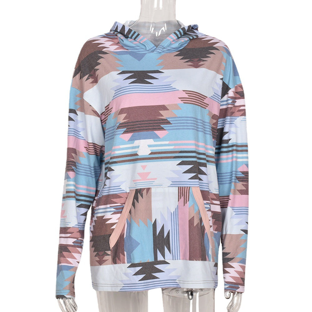 Loose Contrast Pocket Pattern V-neck Hooded Sweater In Spring