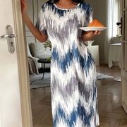 Womens Printed Casual Crew-neck Short-sleeve Dress