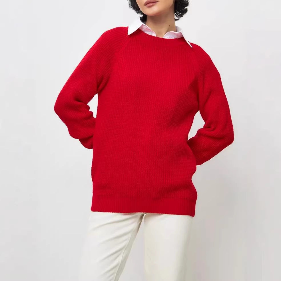 Solid-color Thick-knit Top Womens Sweater