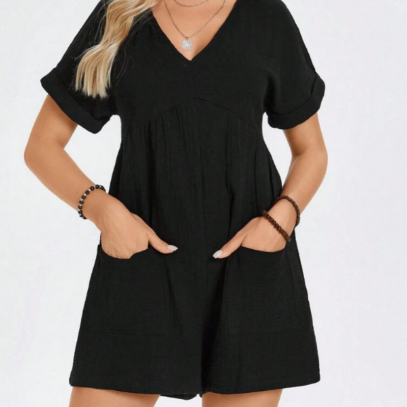 Casual Batwing Sleeve Romper with Pockets