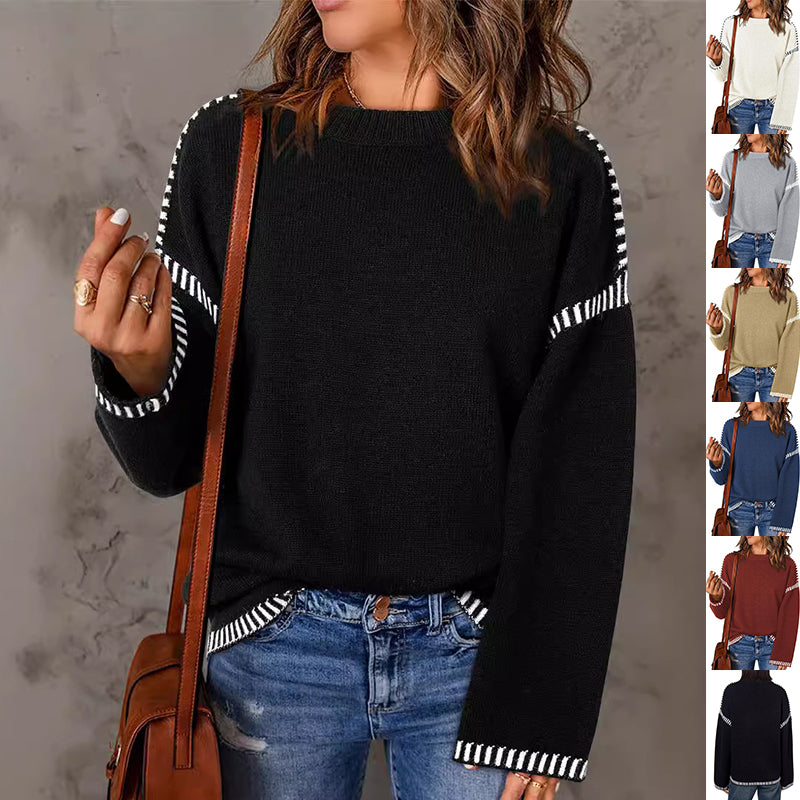 Women's Cozy Loose Long Sleeve Round Neck Pullover Sweater