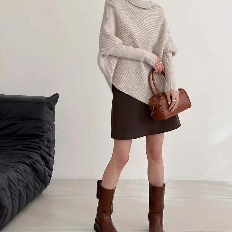 Irregular Turtleneck Sweater Women's Top