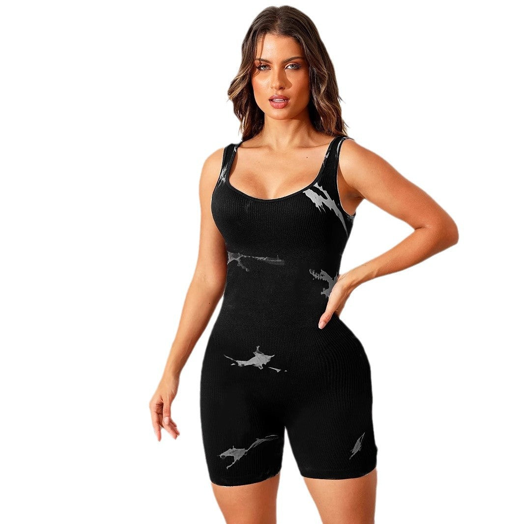 Women's Tie-Dye Square Collar Active Romper