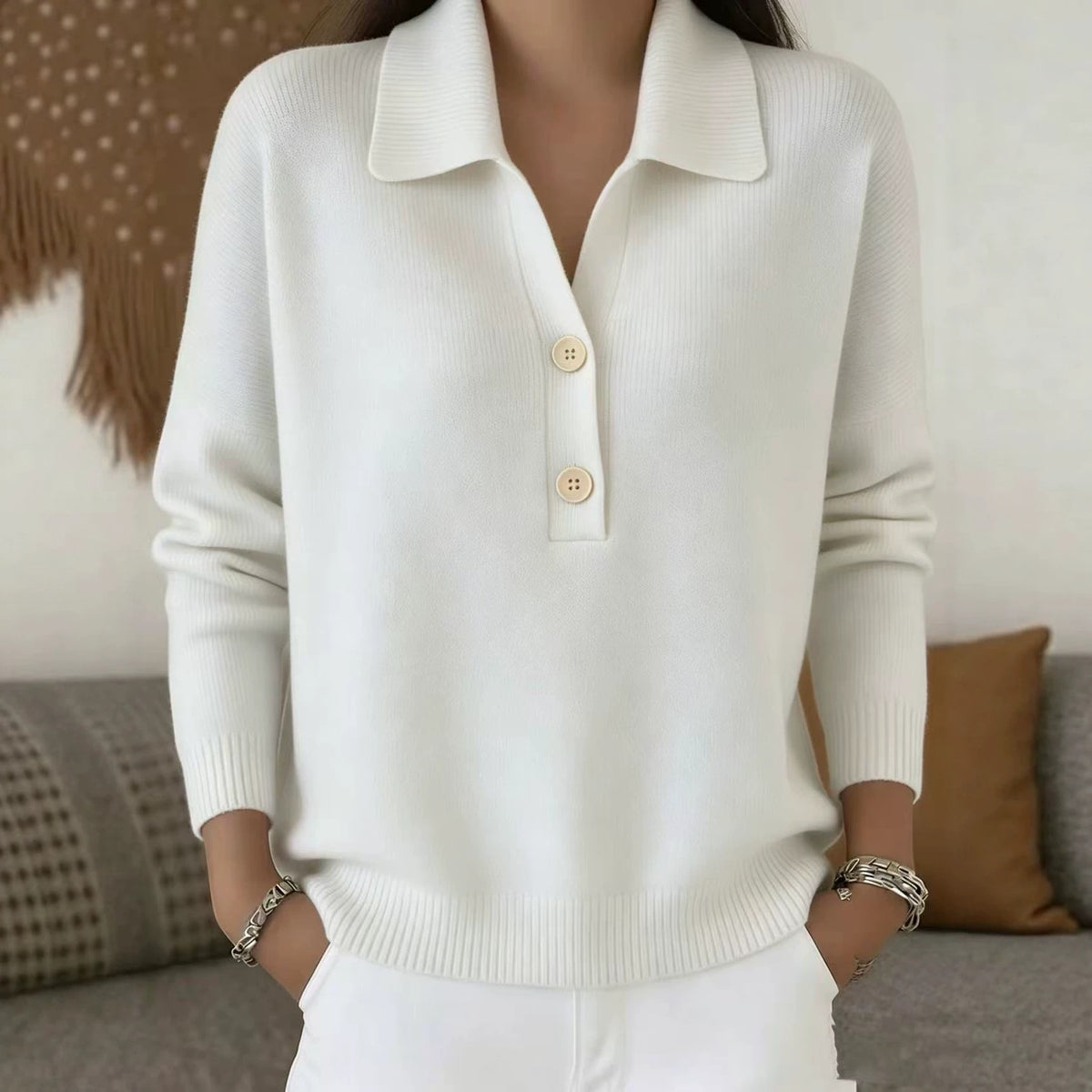 Womens Knitted Polo-neck Half-zip Sweater