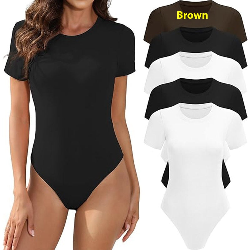Women's Casual Stretch Crew Neck Basic One-Piece Bodysuit