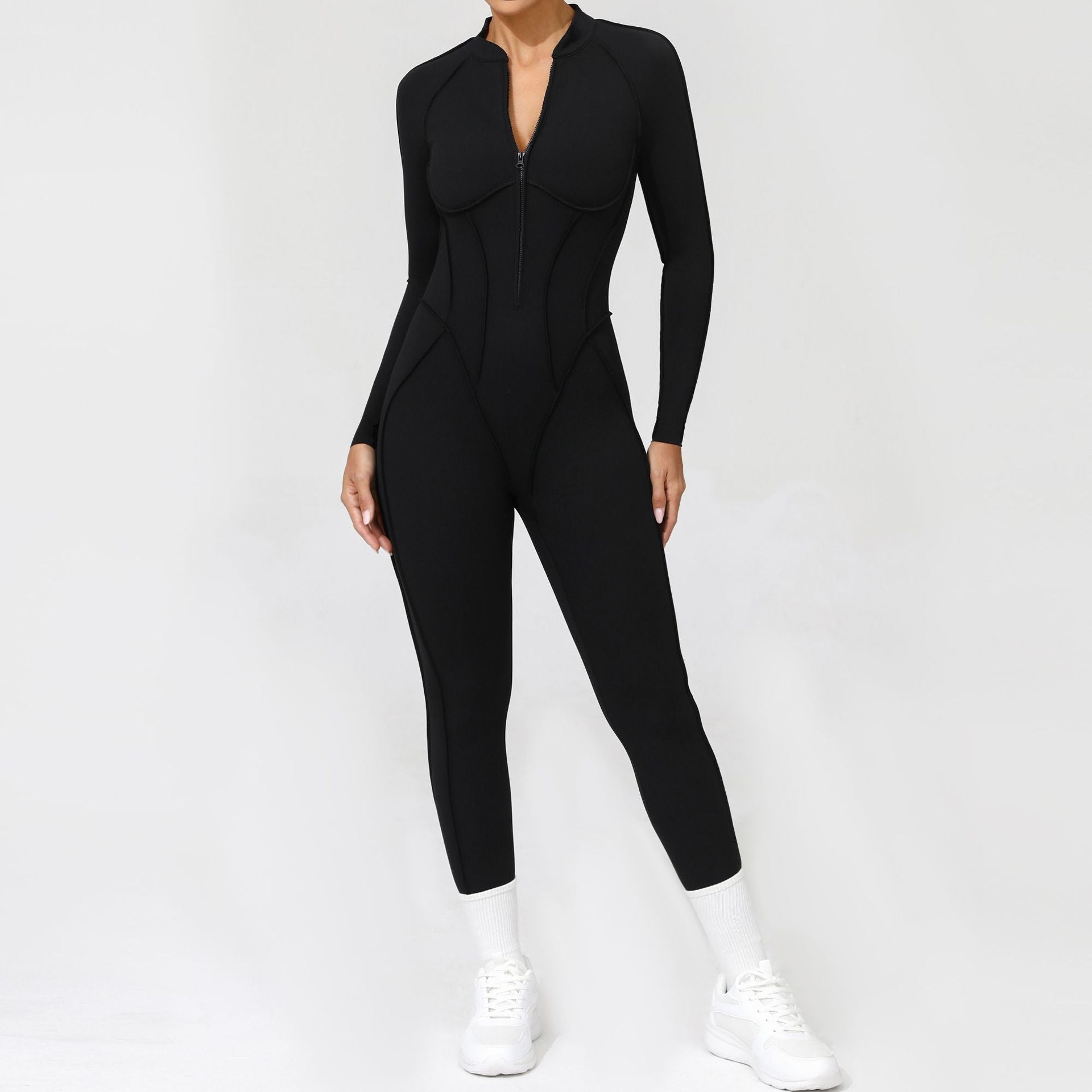 Women's Half-Zip Long Sleeve Yoga Jumpsuit