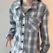 Sky Blue Heavyweight Plaid Long‑Sleeve Shirt – Cozy & Trendy