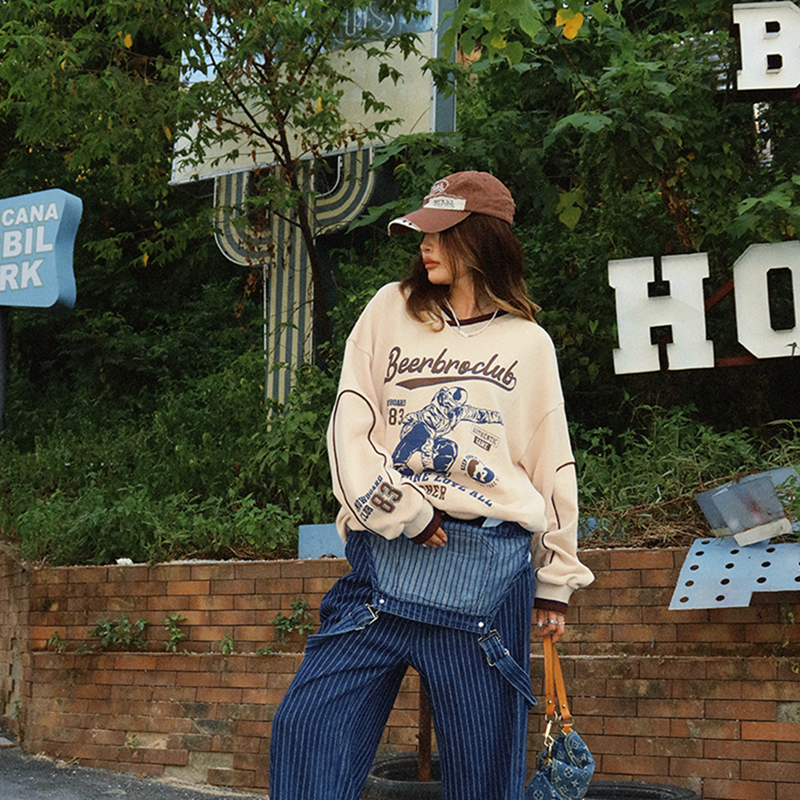 Vintage Ski Print 100% Cotton Oversized Sweatshirt