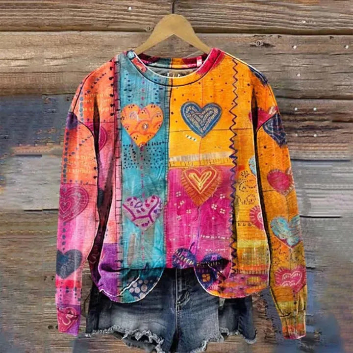 Women's Printed Drop-Shoulder Casual Pullover Sweater
