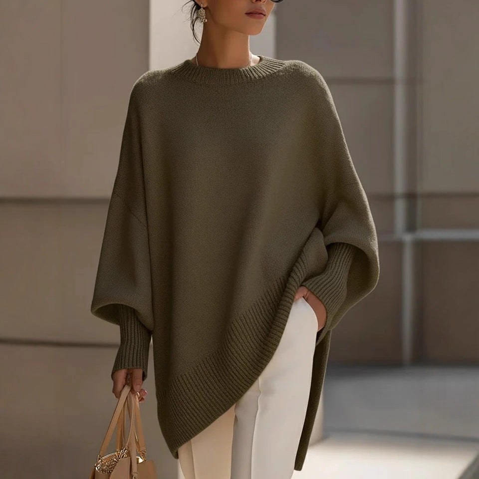 Womens Loose, Effortless-style Crew-neck Knit Sweater