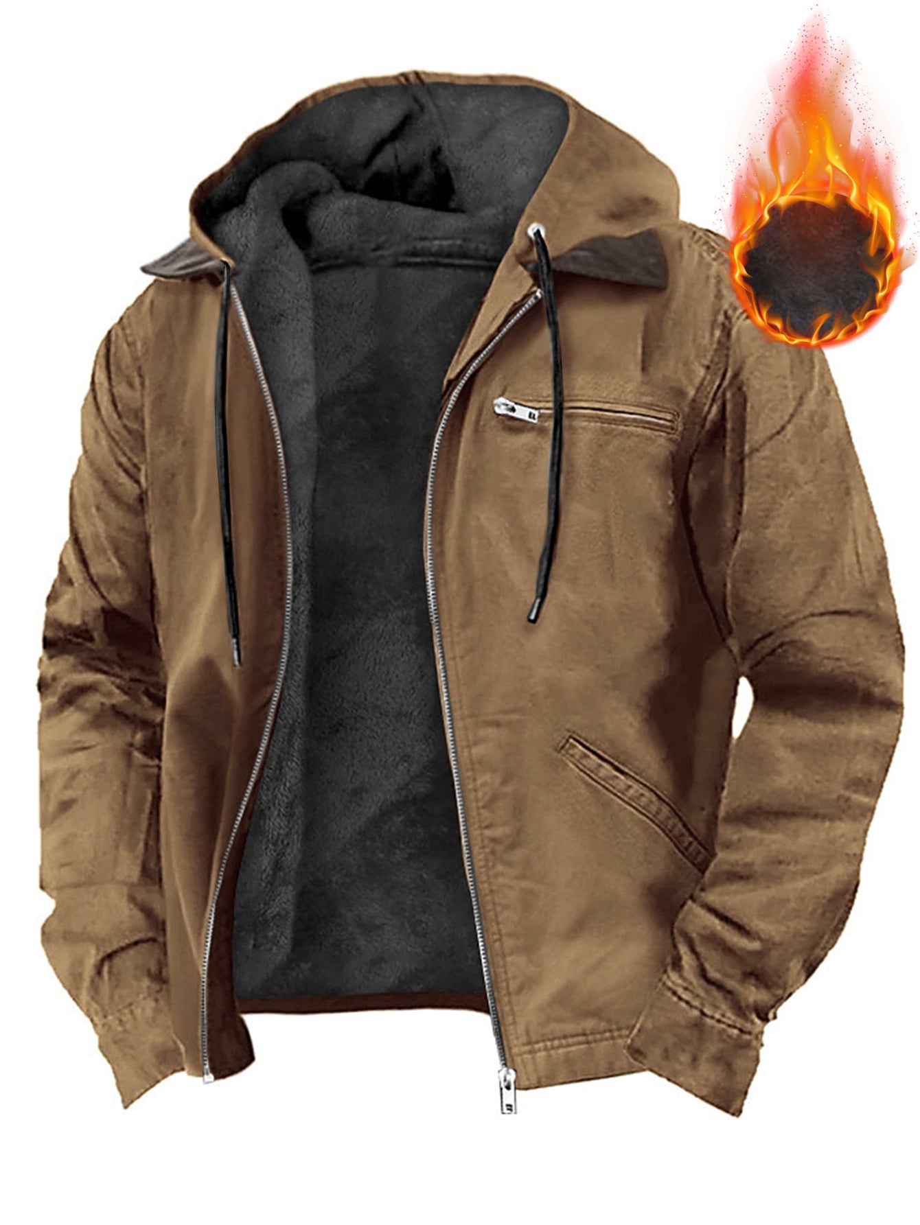 Men'S Vintage Oversized Hooded Fleece-Lined Jacket - 350gsm Heavyweight 65% Polyester/35% Fleece Blend, Full-Zip Front Closure, Full-Zip Hooded Coat with Full-Zip Closure, Machine Washable Winter J...