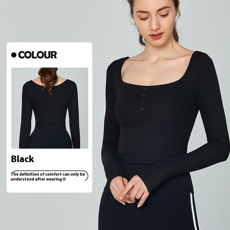 Women's Slim-Fit Long Sleeve Yoga & Pilates Top with Chest Pad