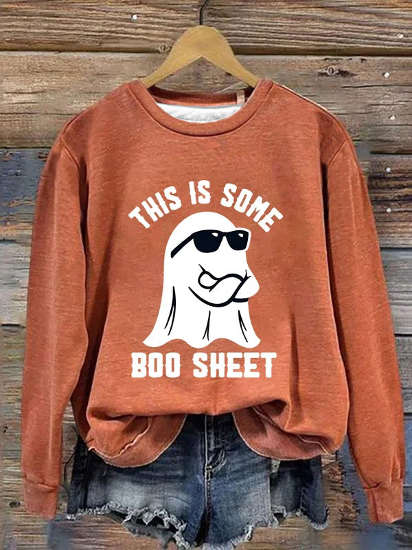 Women's Festive Pumpkin Print Crewneck Sweatshirt