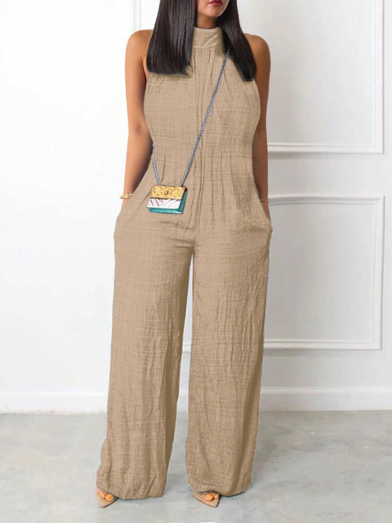 Sleeveless Halter Ruffled Jumpsuit for Women