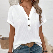 Women's Boho V-Neck Button Casual Summer T-Shirt