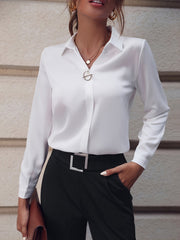 Elegant Long Sleeve Business Blouse with Pearl Buttons