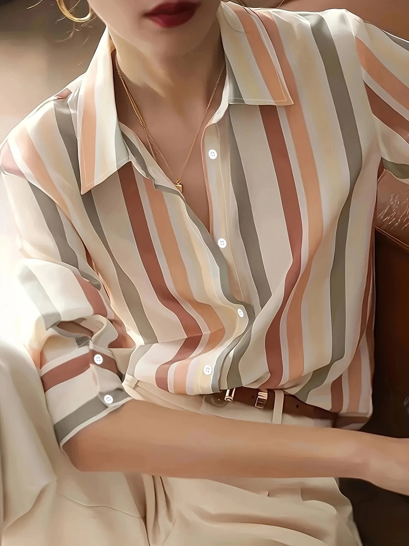 Chic Striped Long-Sleeve Casual Shirt for Women