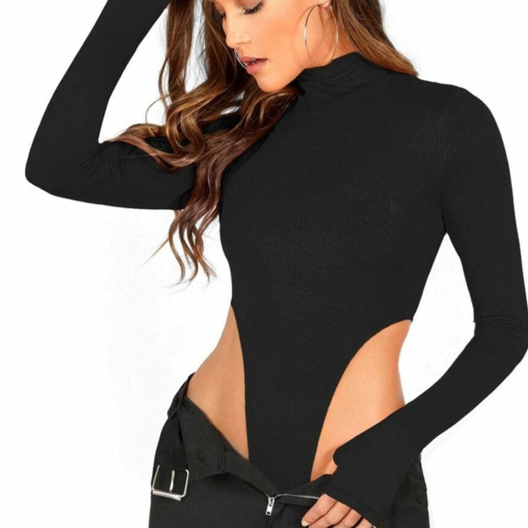 Women's Sexy Open-Back Long Sleeve Slim Bodysuit Top