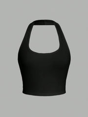 White Halter Neck Tank Top for Women - Crop Fit