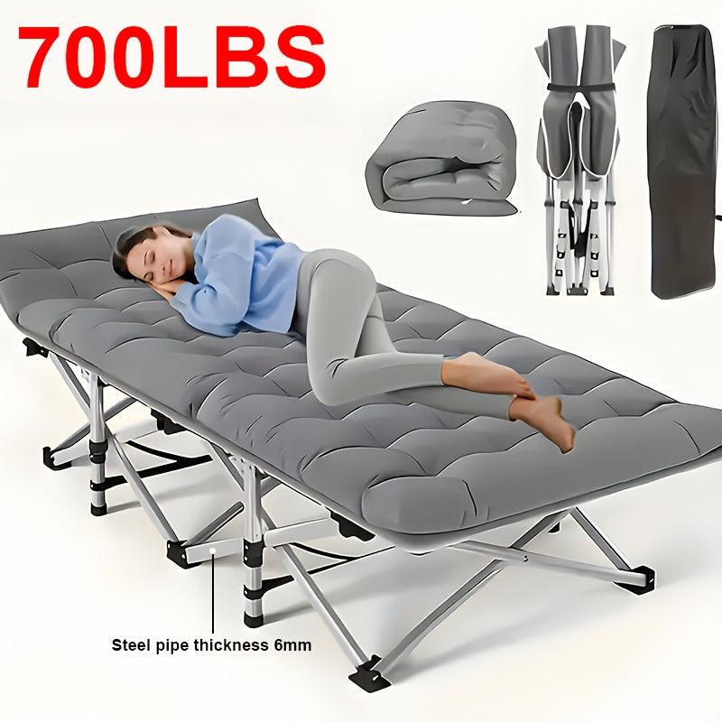 1 X 75 Inch Folding Bed, Camping Bed, Portable Folding Guest Bed with Mattress, 700-Pound Capacity, Adult Bed for Outdoor Travel, Poolside, Patio, Terrace, Camping