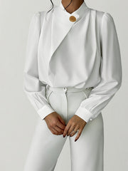 Elegant Long-Sleeve Metal Buckle Commuter Shirt