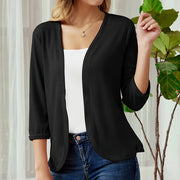 Waffle Knit Casual Cardigan with 3/4 Sleeves