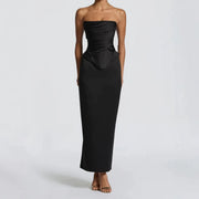 Tube Top Pleated Slimming Dress with a Back Slit