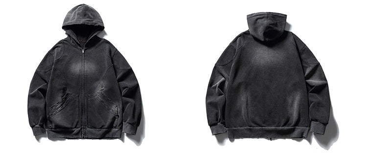 American Retro Washed Distressed Hooded Solid Color Hoodie
