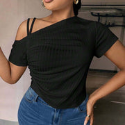 Slim-Fit Off‑Shoulder T‑Shirt – Diagonal Neck, Solid Black