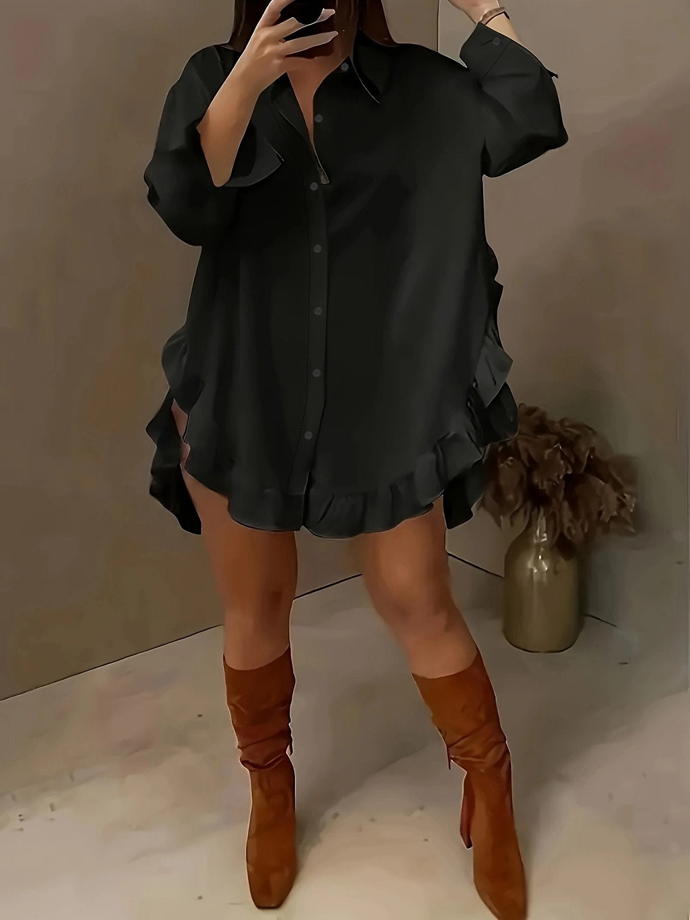 Women's Plus Size Ruffle Hem Button-Down Shirt