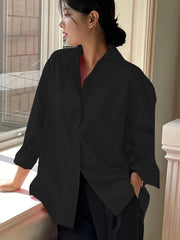 Plus Size Elegant Long Sleeve Button-Up Blouse