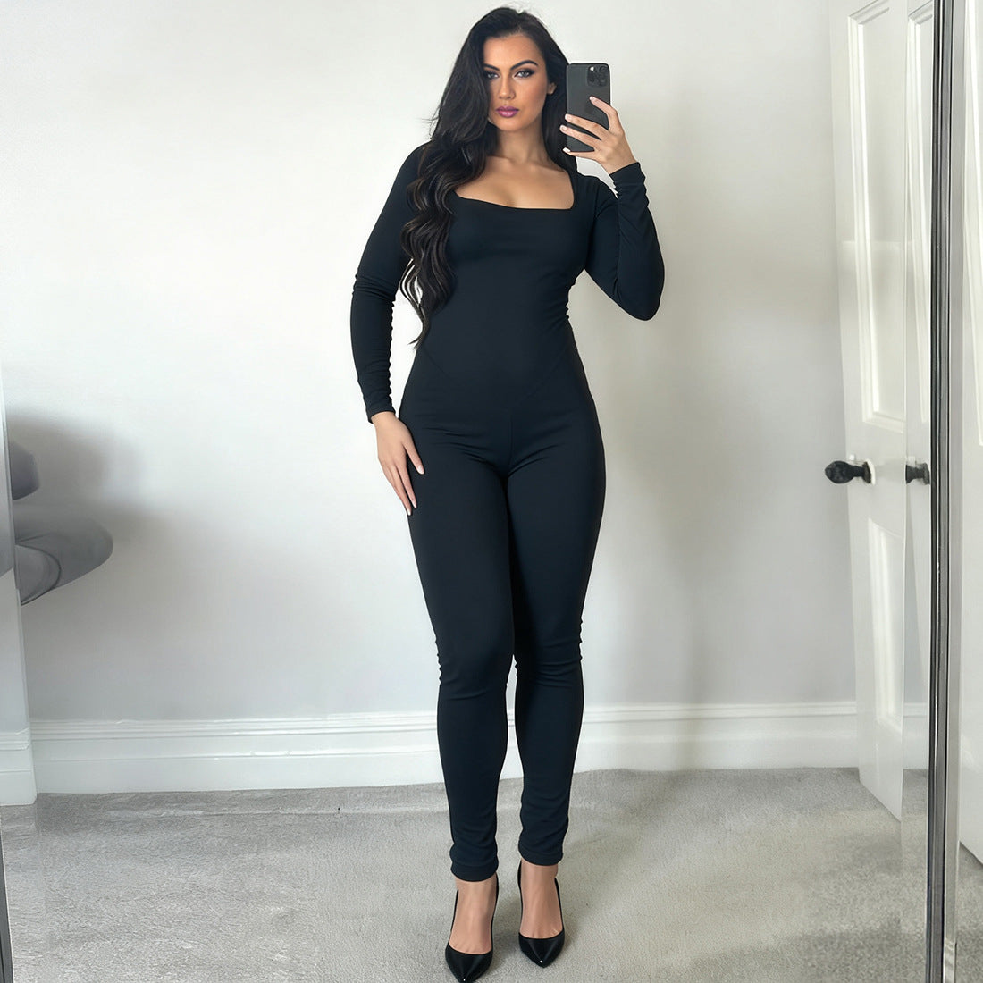 Sexy Backless Long-Sleeve Hip-Lifting Jumpsuit