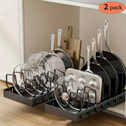 2pcs Pull Out Pot Lids Organizer Rack, Pots And Pans Organizer for Under Cabinet with 8 Adjustable Compartment, Pot Lid Holder for Kitchen Cabinet Cookware Baking