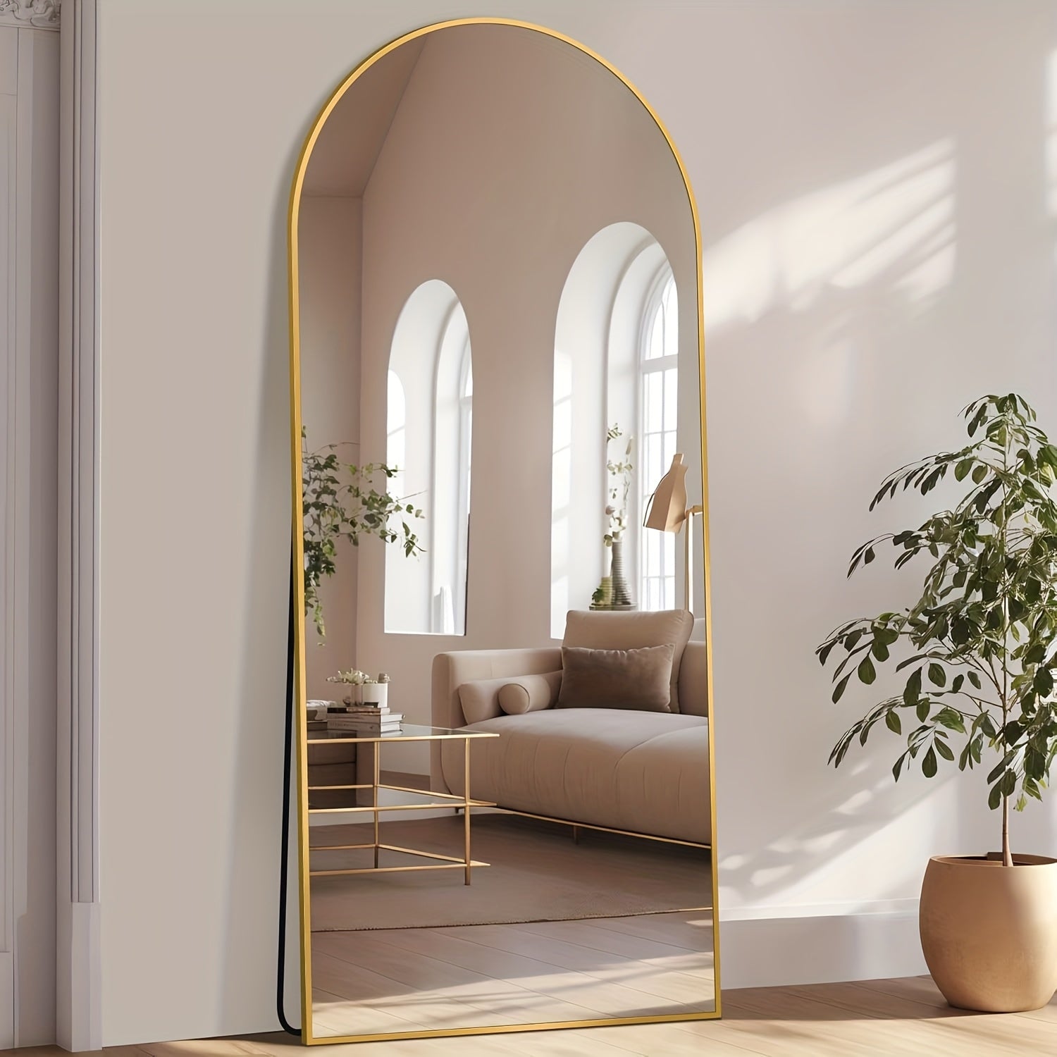Full Length Mirror - Standing, Hanging or Leaning Floor Mirror with Arched Top, Full Body Mirror with Sturdy Base, for Bedroom, Living Room, Dressing Area - Modern Home Decor, Mirror for Living Room