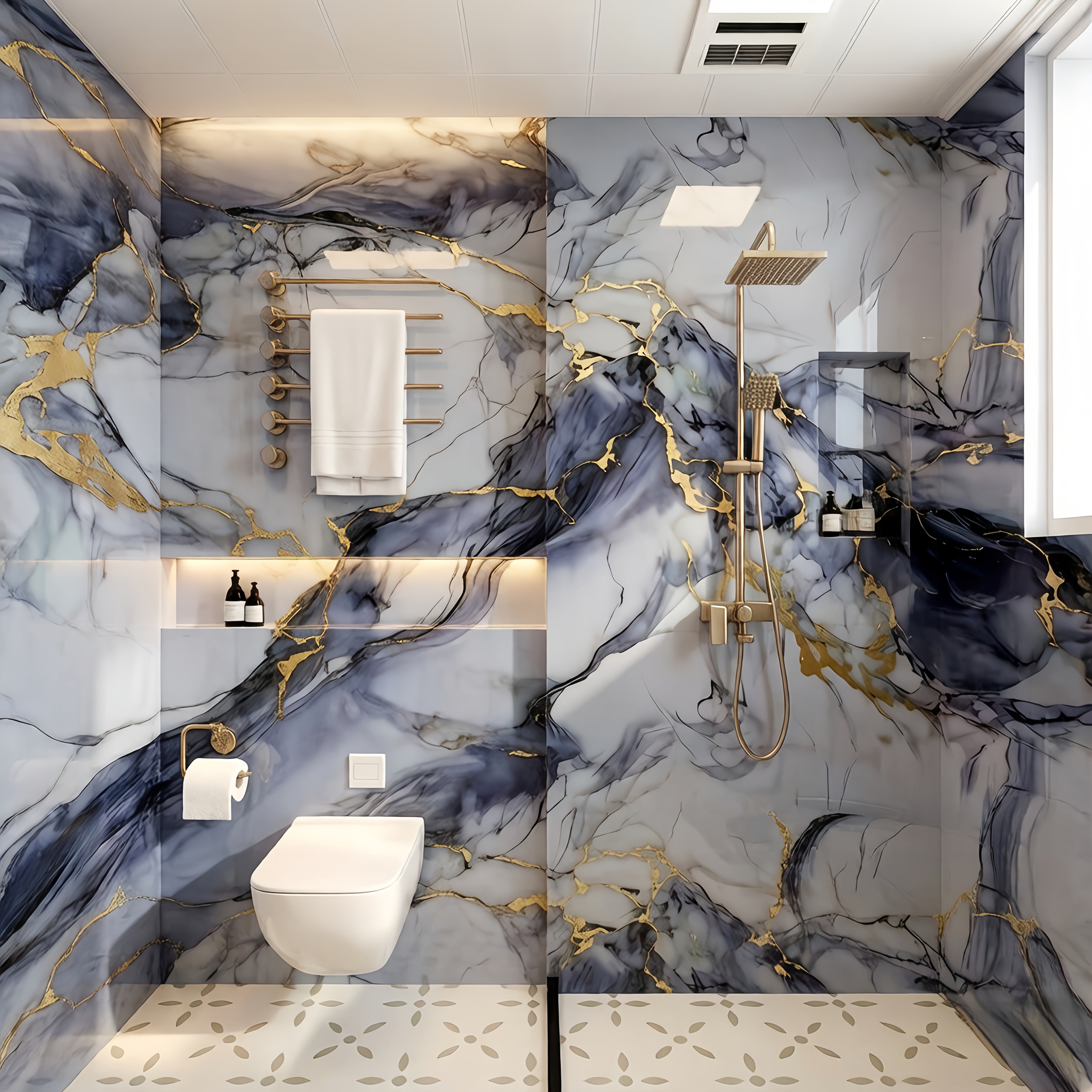 Self-adhesive imitation marble wall stickers for quick room refresh