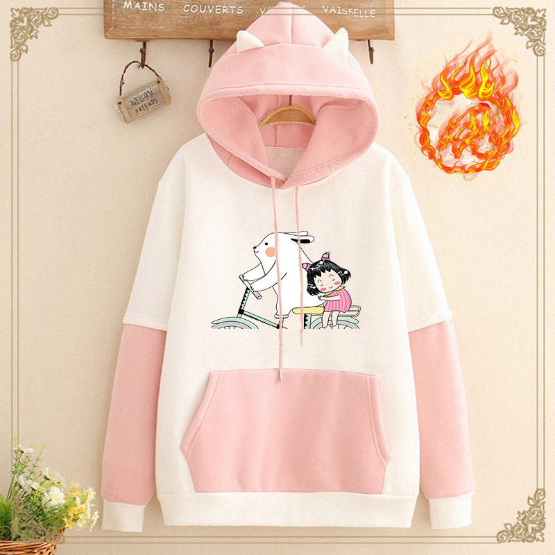 Plush Velvet Thickened Colorblock Student Hoodie