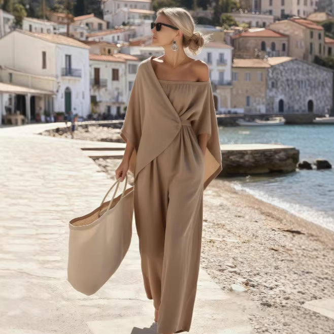 Fashionable Casual Women's Asymmetrical Shoulder Jumpsuit