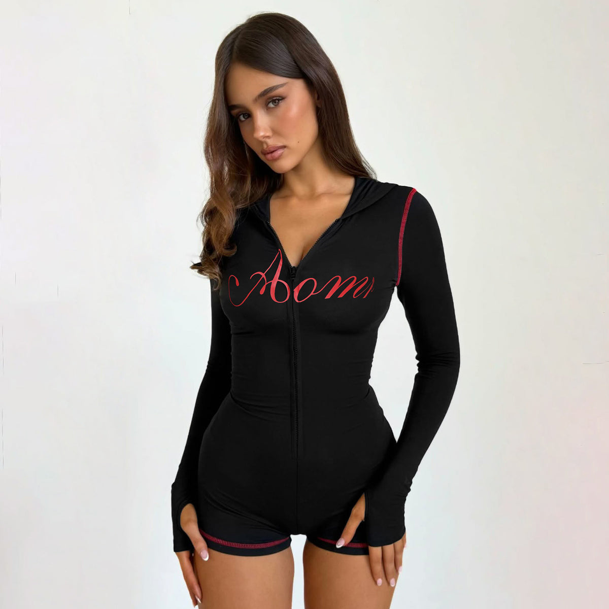 Sexy Zip-Up Hooded Slim-Fit Knitted Jumpsuit