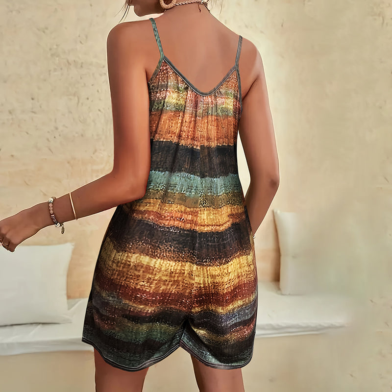 Women's Summer Casual Print Sleeveless Romper with Pockets