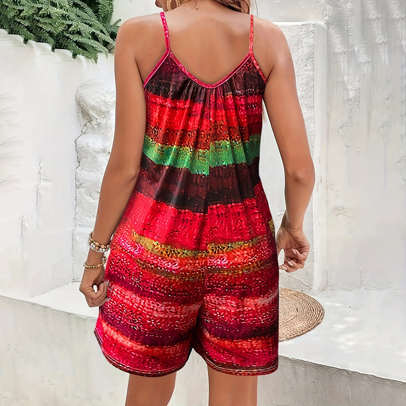 Women's Summer Casual Print Sleeveless Romper with Pockets
