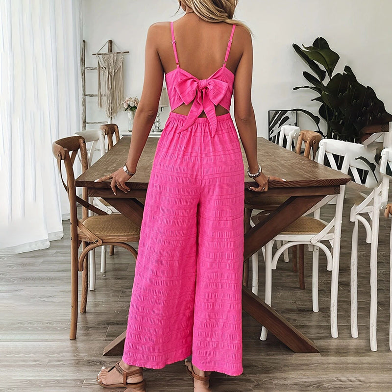 Women's Elegant Pink Sleeveless Jumpsuit with Back Bow