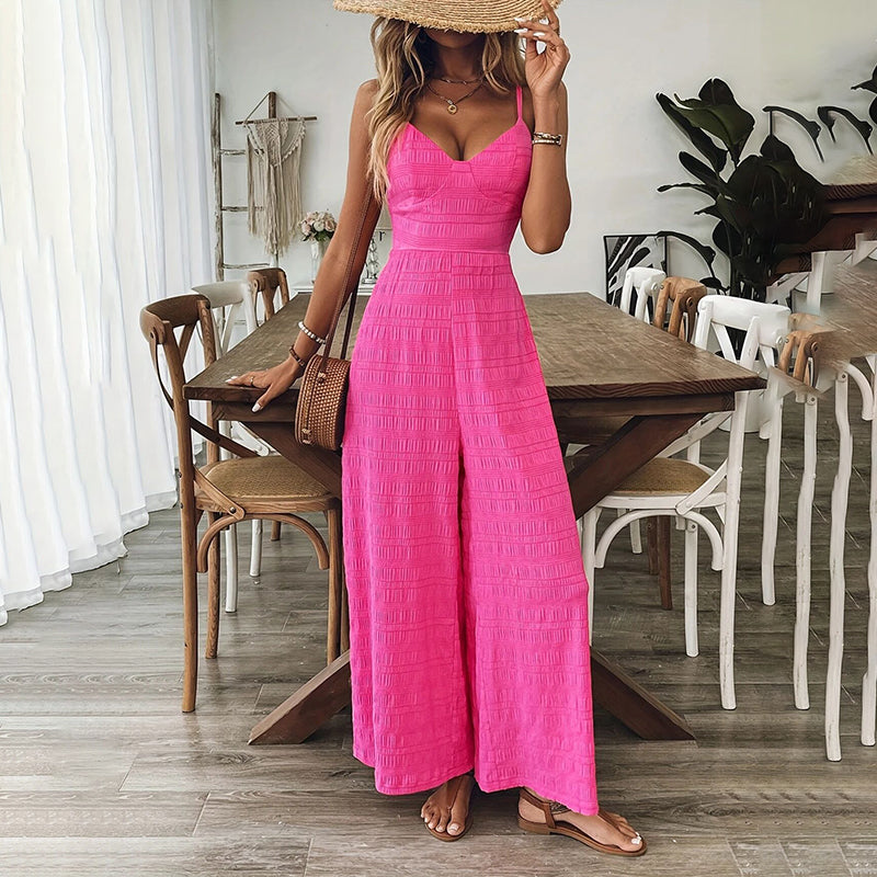 Women's Elegant Pink Sleeveless Jumpsuit with Back Bow