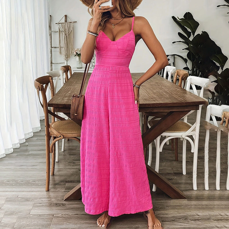 Women's Elegant Pink Sleeveless Jumpsuit with Back Bow