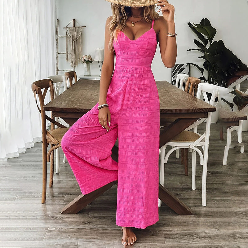Women's Elegant Pink Sleeveless Jumpsuit with Back Bow