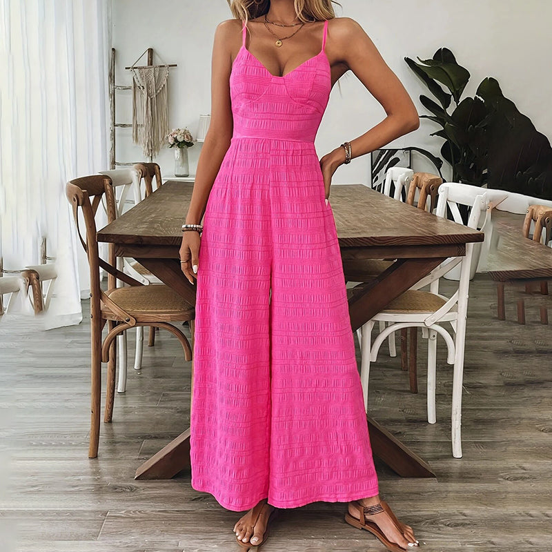 Women's Elegant Pink Sleeveless Jumpsuit with Back Bow